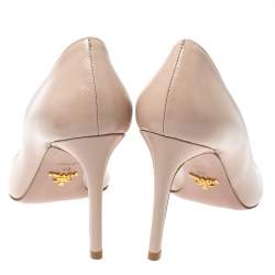 Pre Owned Prada Beige Saffiano Patent Leather Pointed Toe Pumps Size 40