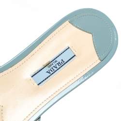 Pre Owned Prada Blue Patent Leather Bow Flat Slides Size 39.5