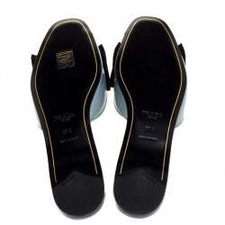 Pre Owned Prada Blue Patent Leather Bow Flat Slides Size 39.5