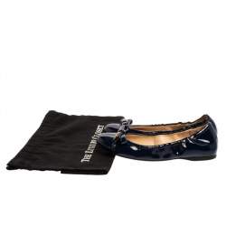 Pre Owned Prada Blue Patent Leather Bow Scrunch Ballet Flats Size 37.5