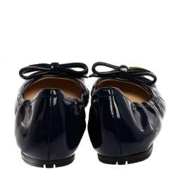 Pre Owned Prada Blue Patent Leather Bow Scrunch Ballet Flats Size 37.5