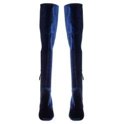 مملوكة مسبقًا Prada Navy Blue Velvet Stretch Over The Knee Boots Size 40