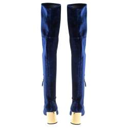 مملوكة مسبقًا Prada Navy Blue Velvet Stretch Over The Knee Boots Size 40