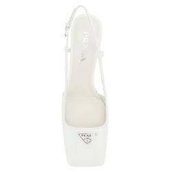 مملوكة مسبقًا Prada White Naplak Leather Logo Slingbacks Size IT 39