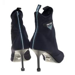 مملوكة مسبقًا Prada Black Stretch Fabric Ankle Booties Size 37.5