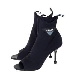 مملوكة مسبقًا Prada Black Stretch Fabric Ankle Booties Size 37.5