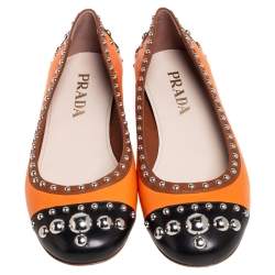 Prada Tri Color Leather Studded Ballet Flats Size 40