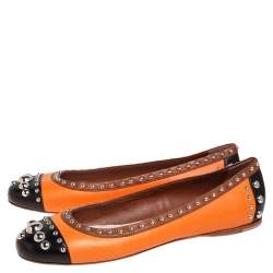 Prada Tri Color Leather Studded Ballet Flats Size 40