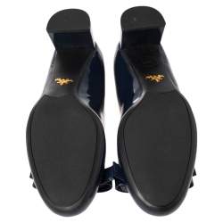 Pre Owned Prada Blue Patent Leather Bow Block Heel Pumps Size 41