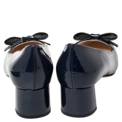 Pre Owned Prada Blue Patent Leather Bow Block Heel Pumps Size 41