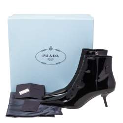 Pre Owned Prada Black Patent Leather Slanted Heel Pointed Toe Ankle Boots Size 38