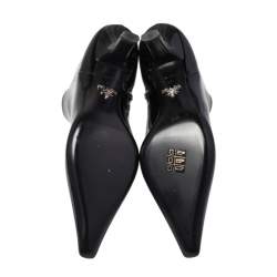 Pre Owned Prada Black Patent Leather Slanted Heel Pointed Toe Ankle Boots Size 38