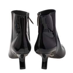 Pre Owned Prada Black Patent Leather Slanted Heel Pointed Toe Ankle Boots Size 38