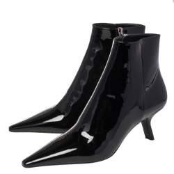 Pre Owned Prada Black Patent Leather Slanted Heel Pointed Toe Ankle Boots Size 38