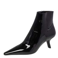 Pre Owned Prada Black Patent Leather Slanted Heel Pointed Toe Ankle Boots Size 38