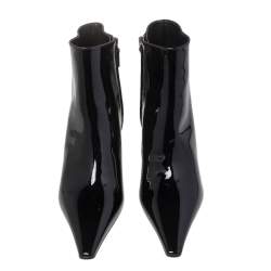 Pre Owned Prada Black Patent Leather Slanted Heel Pointed Toe Ankle Boots Size 38