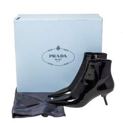 Pre Owned Prada Black Patent Leather Slanted Heel Pointed Toe Ankle Boots Size 37