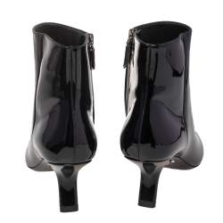 Pre Owned Prada Black Patent Leather Slanted Heel Pointed Toe Ankle Boots Size 37