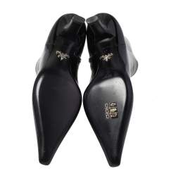 Pre Owned Prada Black Patent Leather Slanted Heel Pointed Toe Ankle Boots Size 37