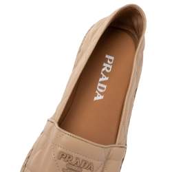 Pre Owned Prada Beige Quilted Leather Logo Espadrilles Slip On Loafers Size 37