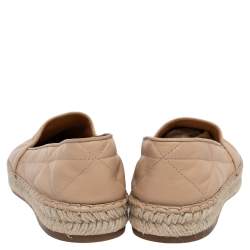Pre Owned Prada Beige Quilted Leather Logo Espadrilles Slip On Loafers Size 37
