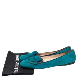 Pre Owned Prada Blue Suede Bow Ballet Flats Size 40.5