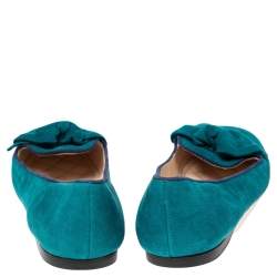 Pre Owned Prada Blue Suede Bow Ballet Flats Size 40.5