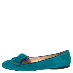 Pre Owned Prada Blue Suede Bow Ballet Flats Size 40.5
