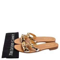 Pre Owned Prada Gold Leather Studded Flat Slides Size 41