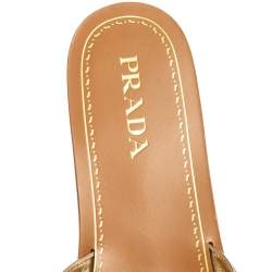 Pre Owned Prada Gold Leather Studded Flat Slides Size 41
