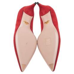 Pre Owned Prada Red Suede Pointed Toe Pumps Size 38