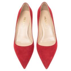 Pre Owned Prada Red Suede Pointed Toe Pumps Size 38