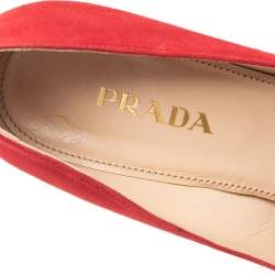Pre Owned Prada Red Suede Pointed Toe Pumps Size 38