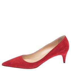 Pre Owned Prada Red Suede Pointed Toe Pumps Size 38