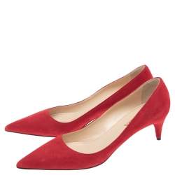 Pre Owned Prada Red Suede Pointed Toe Pumps Size 38