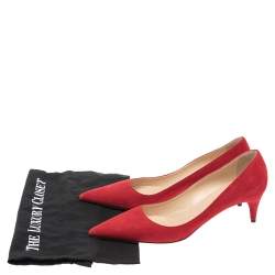 Pre Owned Prada Red Suede Pointed Toe Pumps Size 38