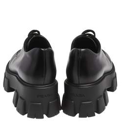 Pre Owned Prada Black Leather Lace Up Oxford Size 38.5