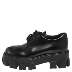 Pre Owned Prada Black Leather Lace Up Oxford Size 38.5