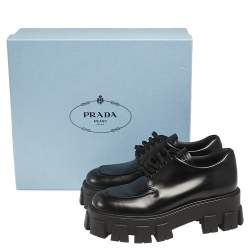 Pre Owned Prada Black Leather Lace Up Oxford Size 38.5