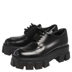 Pre Owned Prada Black Leather Lace Up Oxford Size 38.5