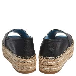 Pre Owned Prada Black Leather Espadrille Open Toe Espadrille Flats Size 38.5