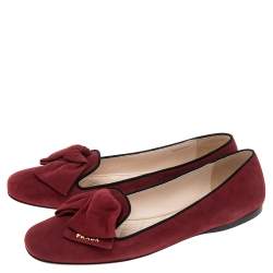 Pre Owned Prada Red Suede Bow Ballet Flats Size 40