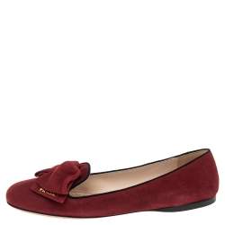 Pre Owned Prada Red Suede Bow Ballet Flats Size 40