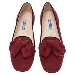 Pre Owned Prada Red Suede Bow Ballet Flats Size 40