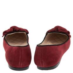 Pre Owned Prada Red Suede Bow Ballet Flats Size 40
