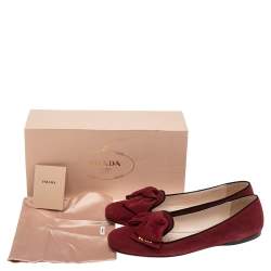 Pre Owned Prada Red Suede Bow Ballet Flats Size 40