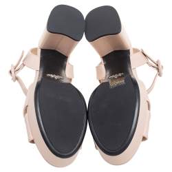 Pre Owned Prada Nude Pink Saffiano Lux Leather Crisscross Ankle-Strap Platform Sandals Size 36