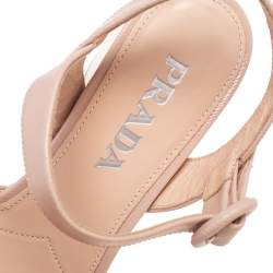 Pre Owned Prada Nude Pink Saffiano Lux Leather Crisscross Ankle-Strap Platform Sandals Size 36