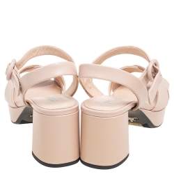 Pre Owned Prada Nude Pink Saffiano Lux Leather Crisscross Ankle-Strap Platform Sandals Size 36