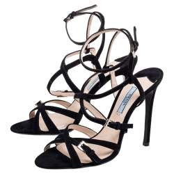Prada Black Suede Strappy Open Toe Sandals Size 38